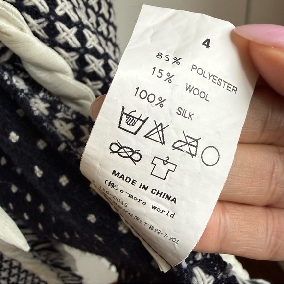 Tweed Longline Silk Ribbon Tie Vest – Navy Blue & White Textured Knit – Size 4 - Picture 6 of 9